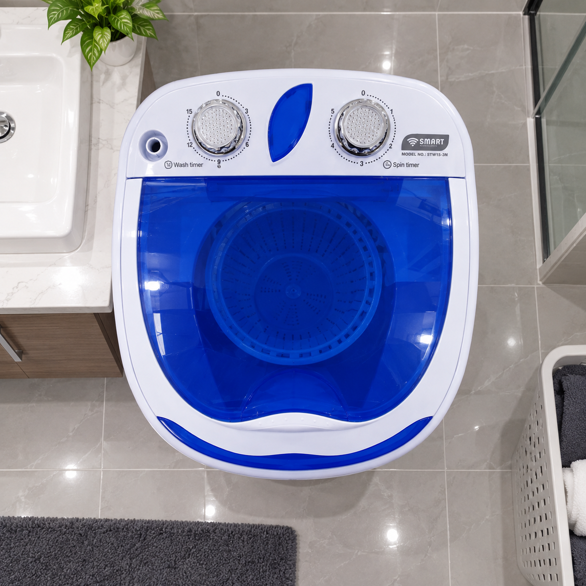 Mini machine à laver semi automatique Smart Technology – 4KG – 160W – Lavage et essorage – Essorage 4KG – STMLS-4K